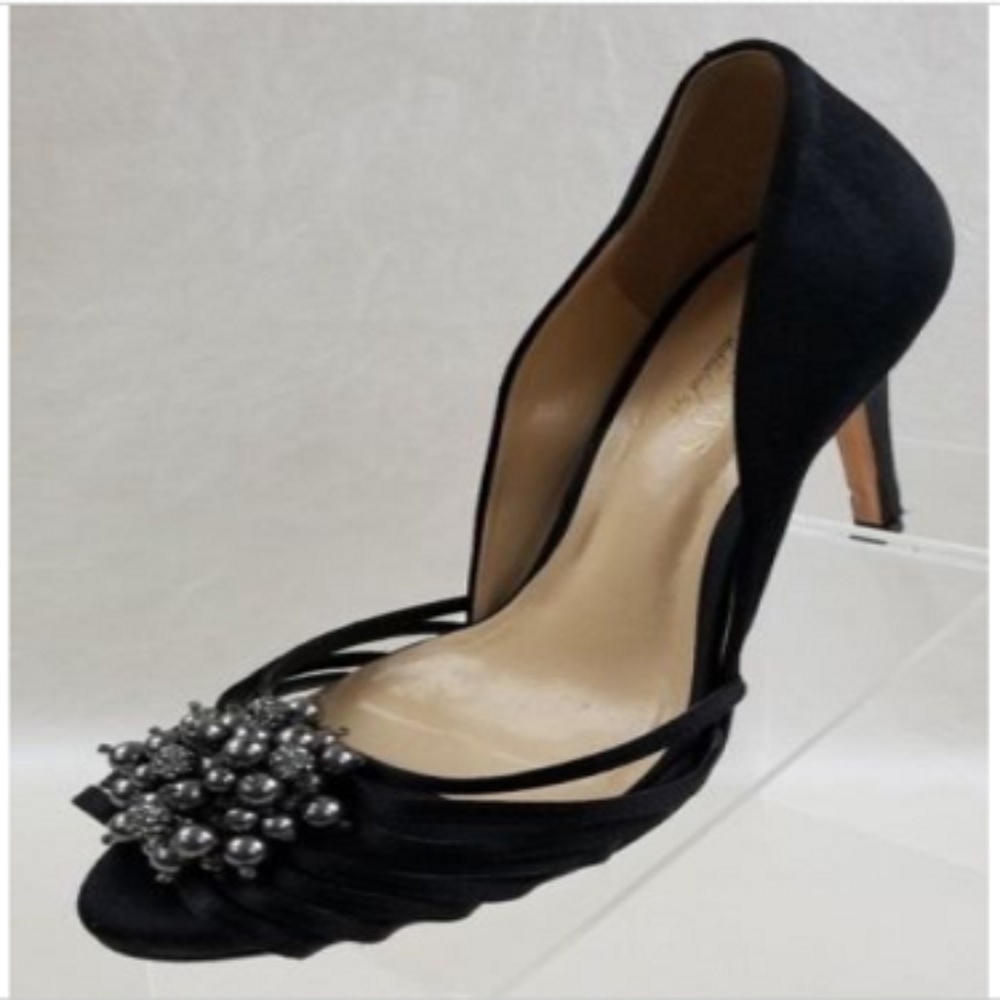 Talbots Black Satin Beaded Strap Heels Size 7.5B
